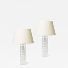  Orrefors Pair of Elegant and Tall Cut Crystal Lamps by Ole Alberius - 1635261