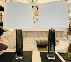  Orrefors Pair of Large Green Swedish Orrefors Crystal 1950s Table Lamps - 3330194