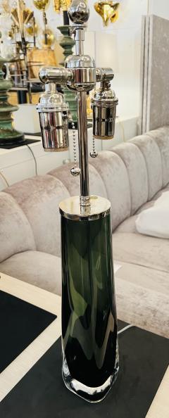  Orrefors Pair of Large Green Swedish Orrefors Crystal 1950s Table Lamps - 3330197