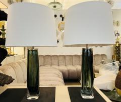  Orrefors Pair of Large Green Swedish Orrefors Crystal 1950s Table Lamps - 3330199