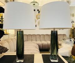  Orrefors Pair of Large Green Swedish Orrefors Crystal 1950s Table Lamps - 3330200