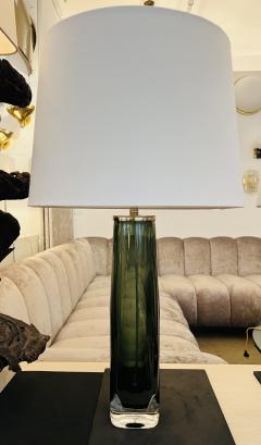  Orrefors Pair of Large Green Swedish Orrefors Crystal 1950s Table Lamps - 3330202
