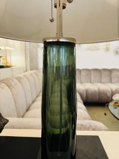  Orrefors Pair of Large Green Swedish Orrefors Crystal 1950s Table Lamps - 3330205