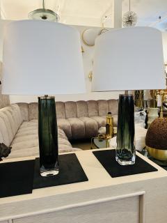  Orrefors Pair of Large Green Swedish Orrefors Crystal 1950s Table Lamps - 3330206