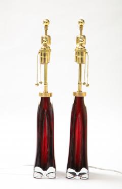  Orrefors Pair of Large Ruby Red Orrefors Lamps  - 2045320