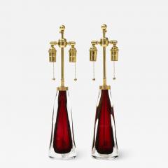  Orrefors Pair of Large Ruby Red Orrefors Lamps  - 2046445