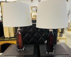  Orrefors Pair of Orrefors 1960s Swedish Ruby Red Crystal Table Lamps - 3290813