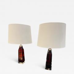  Orrefors Pair of Orrefors 1960s Swedish Ruby Red Crystal Table Lamps - 3293615