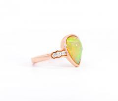  Oscar Friedman Oscar Friedman Signed 1 50 Carat Pear Shaped Opal and Diamond 14K Rose Gold Ring - 3512756