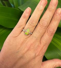  Oscar Friedman Oscar Friedman Signed 1 50 Carat Pear Shaped Opal and Diamond 14K Rose Gold Ring - 3512763