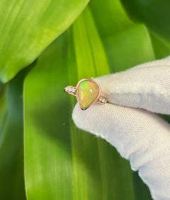  Oscar Friedman Oscar Friedman Signed 1 50 Carat Pear Shaped Opal and Diamond 14K Rose Gold Ring - 3512778
