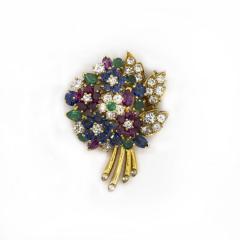  Oscar Heyman Brothers OSCAR HEYMAN PLATINUM 18K YELLOW GOLD MULTICOLOR GEM BOUQUET BROOCH - 1735270