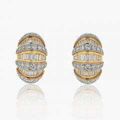  Oscar Heyman Brothers PLATINUM 18K YELLOW GOLD DOME SHRIMP BAGUETTE AND ROUND CUT 7 00CTTW EARRINGS - 3253312