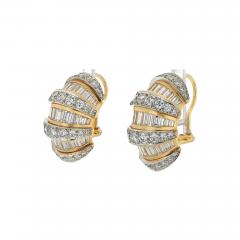  Oscar Heyman Brothers PLATINUM 18K YELLOW GOLD DOME SHRIMP BAGUETTE AND ROUND CUT 7 00CTTW EARRINGS - 3254703