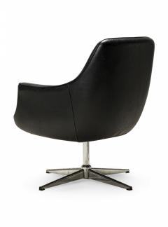  Overman Overman Swedish Mid Century Black Leather And Chrome Swivel Armchair - 3169811
