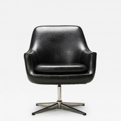  Overman Overman Swedish Mid Century Black Leather And Chrome Swivel Armchair - 3178127