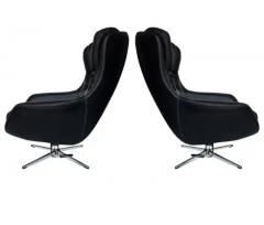  Overman Pair of Mid Century Modern Black Swivel Lounge Chairs by Overman Sweden - 3433239