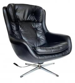  Overman Pair of Mid Century Modern Black Swivel Lounge Chairs by Overman Sweden - 3433386