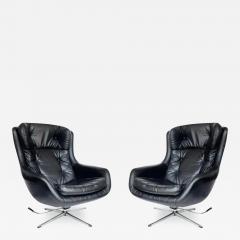  Overman Pair of Mid Century Modern Black Swivel Lounge Chairs by Overman Sweden - 3435206