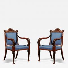  PETERS MAKER GENOA 9022 A FINE PAIR OF CARVED MAHOGANY ARMCHAIRS SIGNED PETERS MAKER GENOA  - 3571429