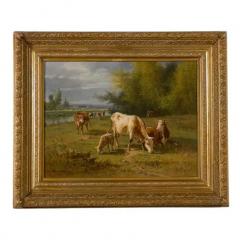  Pablo Martinez del Rio French Barbizon Oil Painting of Cattle Herd by Pablo Martinez del Rio 1870s - 3415399