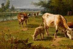  Pablo Martinez del Rio French Barbizon Oil Painting of Cattle Herd by Pablo Martinez del Rio 1870s - 3415459