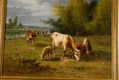  Pablo Martinez del Rio French Barbizon Oil Painting of Cattle Herd by Pablo Martinez del Rio 1870s - 3415462