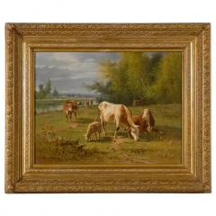  Pablo Martinez del Rio French Barbizon Oil Painting of Cattle Herd by Pablo Martinez del Rio 1870s - 3415482