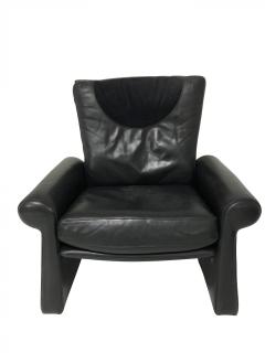  Pace Collection Guido Faleschini Black Leather a Lounge Chair and Ottoman Italy 1970 PACE - 1661564