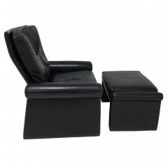  Pace Collection Guido Faleschini Black Leather a Lounge Chair and Ottoman Italy 1970 PACE - 1661568