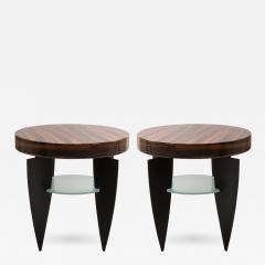  Pace Collection Memphis Style Zebrawood Glass and Steel Side Tables by Pace A Pair - 444082