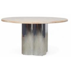  Pace Collection Pace Collection MCM Pickled Oak Chrome Quatrefoil Dining Table - 4342693