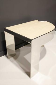  Pace Collection Pace Collection Polished Steel and Travertine Side Table Rare - 2316615