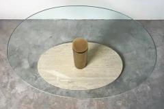  Pace Collection Pace Vintage Postmodern Travertine Brass Coffee Table with Glass Top - 3532633