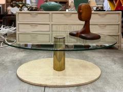  Pace Collection Pace Vintage Postmodern Travertine Brass Coffee Table with Glass Top - 3532638