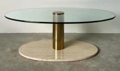  Pace Collection Pace Vintage Postmodern Travertine Brass Coffee Table with Glass Top - 3532727