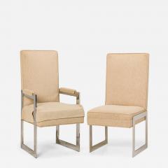  Pace Collection Set of 8 Pace Collection Aluminum and Beige Upholstery Dining Chairs - 2788502