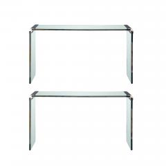  Pace Collection Thick Glass and Chromed Bronze Bracket Console by Leon Rosen for Pace Collection - 4760182