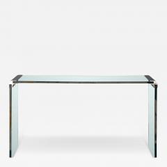  Pace Collection Thick Glass and Chromed Bronze Bracket Console by Leon Rosen for Pace Collection - 4760899