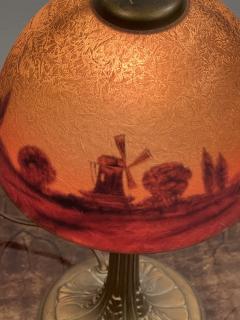  Pairpoint Glassworks ANTIQUE PAIRPOINT STYLE LAMP WITH LANDSCAPE WINDMILL SHIP AND MOON - 3636811