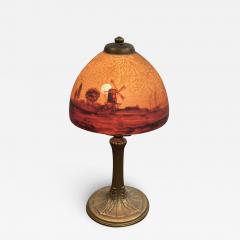  Pairpoint Glassworks ANTIQUE PAIRPOINT STYLE LAMP WITH LANDSCAPE WINDMILL SHIP AND MOON - 3683345