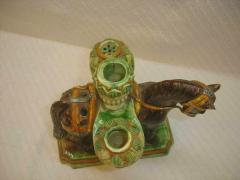  Palissy Ware Palissy Majolica 23 majolica Portuguese palissy Quality and rare inkwell and candlestick  - 4633310