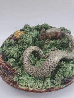  Palissy Ware Palissy Majolica 64 Portuguese Palissy majolica plate rare for having a mouse  - 4647935