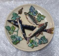  Palissy Ware Palissy Majolica Barbizet French Palissy Majolica Platter with Fish high quality piece  - 4540832