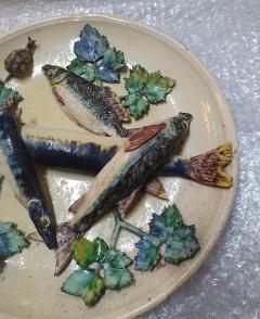  Palissy Ware Palissy Majolica Barbizet French Palissy Majolica Platter with Fish high quality piece  - 4540837