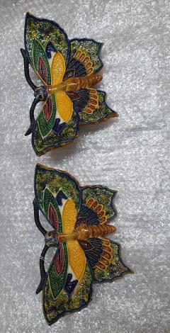 Palissy Ware Palissy Majolica Majolica palissy Pair of wall butterflies possibly by the ceramist Mafra  - 4585631