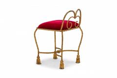  Palladio Palladio Mid Century Rope And Tassel Gilt Iron And Red Upholstery Vanity Bench - 3169888