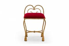  Palladio Palladio Mid Century Rope And Tassel Gilt Iron And Red Upholstery Vanity Bench - 3169890