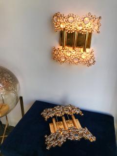  Palwa 2 Pair of Brass and Crystal Glass Sconces by Palwa Germany 1970s - 799883