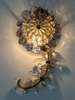  Palwa Amazing Palwa Iridescent Crystal Glass Brass Flower Sconce or Wall Lamp 1960s - 4356958
